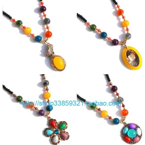 2016 New Style Fashion Jewelry Antique Gold Color Alloy Pendant Resin Sweater Chain Retro Style Lady Necklace