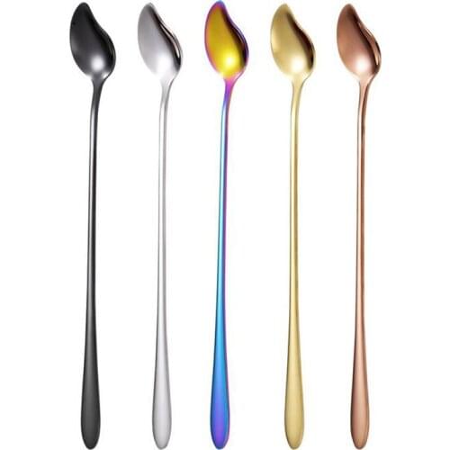 5 Pcs Ice Cream Spoons , 7.6inch Mango Spoon Summer Stainless Steel Mixing Spoon, Long Handle Coffee Spoons (Colorful)