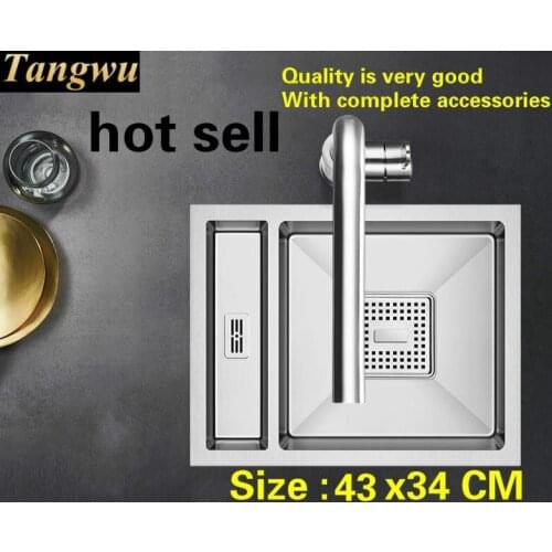 Free shipping Luxury mini household kitchen manual sink single trough trumpet durable 304 stainless steel hot sell 43x34 CM