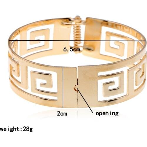 LZHLQ 2 Pieces of Fashion Geometric Hollow Wide Metal Bangle For Women Maxi Punk Bracelet Cuff Bangle Jewelry Accessories