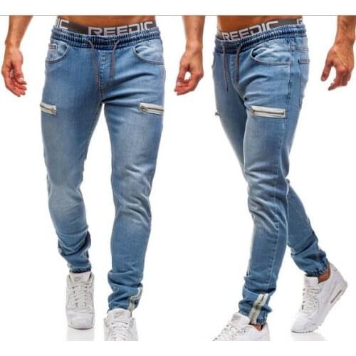 Pantalon fashion homme Jean Dechire Stripes Joggers Men Skinny Streetwear Men Jeans Denim Pants Hip Hop Trousers Men Blue Jeans