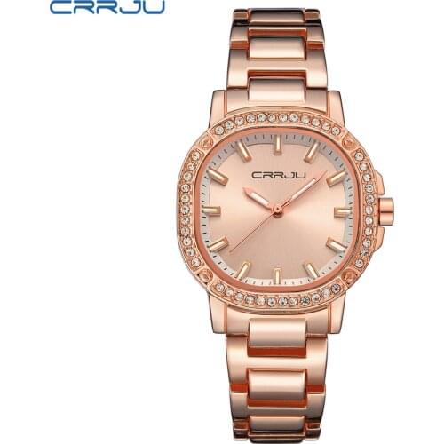 CRRJU 2018 Top Brand Women Luxury Fashion Casual Square Wrist Watch Ladies Stainless steel band Quartz Dress Clock Reloj Mujer