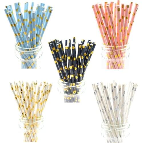Black Gold Paper drinking straws Disposable tableware Birthday Wedding Baby Shower Bar Decor Favor Party Chevron Straws Cake DIY