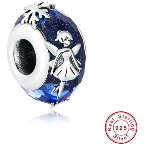 DECORAL 100% 925 Sterling Silver Snow Fairy Charm for Original Beads Silver Plated platinum Bracelet Fine Jewelry DIY Bangle
