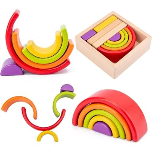 Baby Toy Wooden Toy Montessori Rainbow Building Blocks DIY Creative Stacking Balance Game Educational Toy For Children Kids Gift