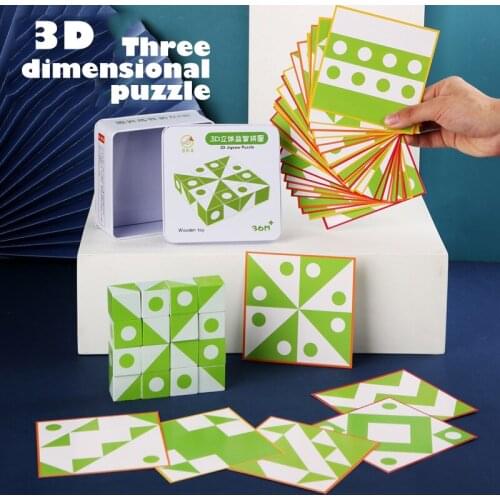 Childrens tin boxed enlightenment space logical thinking imagination wooden puzzle geometric cognition educational toy gift
