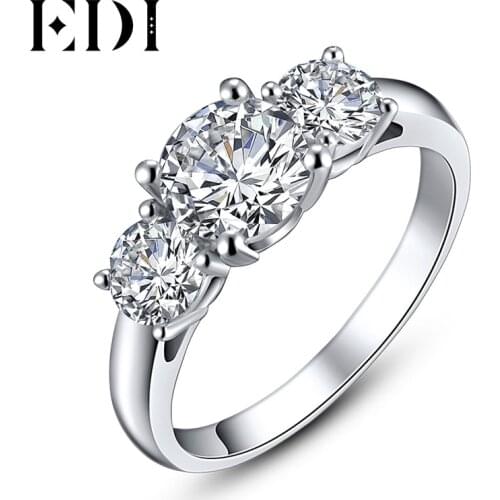 EDI Classic Three-stone Diamond Moissanites 1ct Round Cut 14k 585 White Gold Wedding Ring For Women Diamond Jewelry