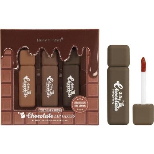 3PCS/ Set Fragrant Chocolate Soft Mist Lipstick Beauty Women Makeup Waterproof Lip Glaze Set Velvet Matte Lipstick Gloss TSLM1