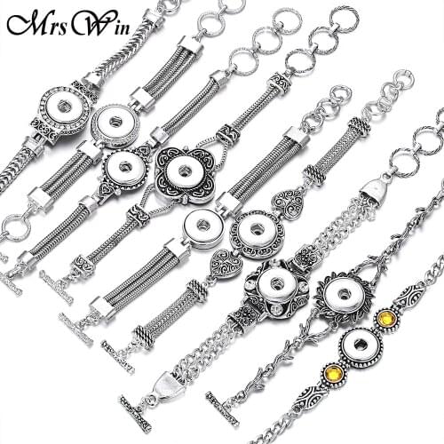 Hot Sale Snap Jewelry Metal Snap Bracelet Bangle Rhinestone Silvercolor Bracelet Fit 18mm 20mm Snap Button Jewelry For Women Men
