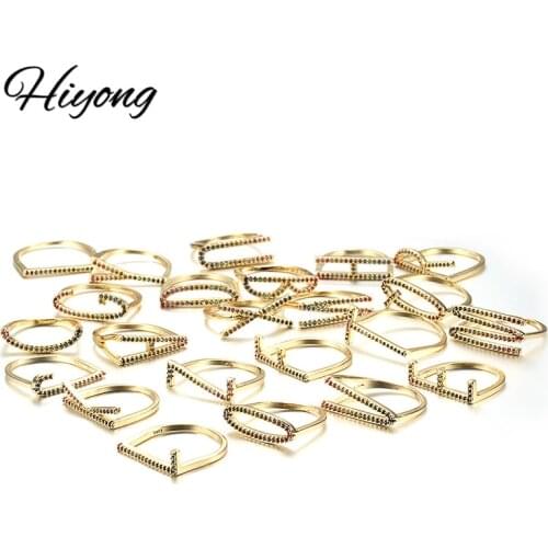 Hiyong Letter Ring A-Z Letters Gold Color Zircon Inlaid Metal Ring Initials Name Alphabet Chic Rings Jewelry For Men Women Gifts