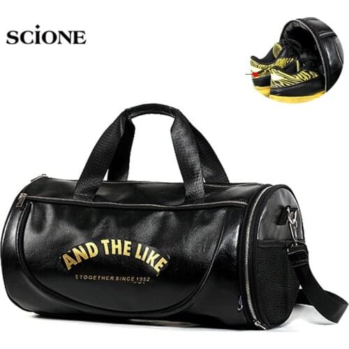 PU Leather Gym Bag Big Sports Bags Handbags For Fitness Men Women Training Shoulder Shoes Travel Sac De Sport Camping XA554WA
