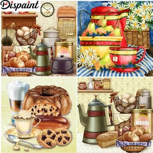 Dispaint Paint With Diamond Embroidery” Bread cup fruit" Diamond Painting Full Square Round Picture Of Rhinestone Decor