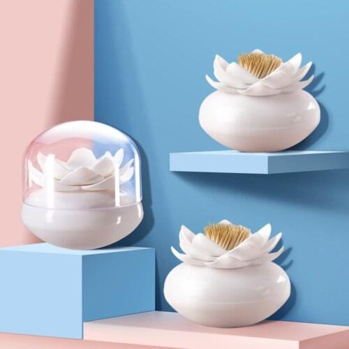 Household Plastic Toothpick Dental Floss Box Simple Covered Lotus Shaped Cotton Swab Holder Kitchen Creative Accessories Tools