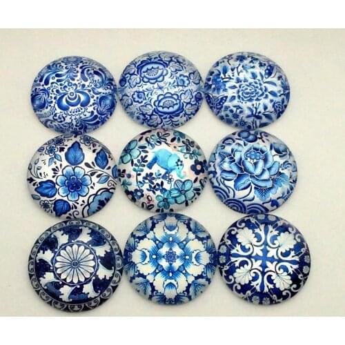 10PCS/lot Round 8-25mm Blue and white porcelain Glass Cabochon for make ring dangle earring Jewelry craft supply