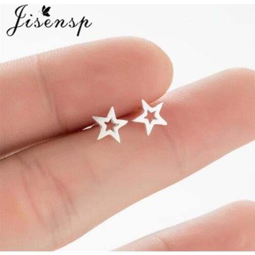 Jisensp Minimalist Fashion Geometric 925 Sterling Silver Earrings Hollow Star Stud Earrings Punk Jewelry for Women Party Gift