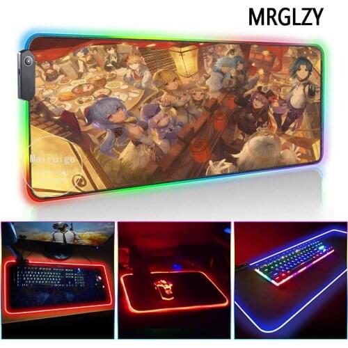 MRGLZY Drop Shipping Genshin Impact XXL LED Light RGB Anime Gamer Gaming Accessories Large Mouse Pad DeskMat for Laptop Keyboard