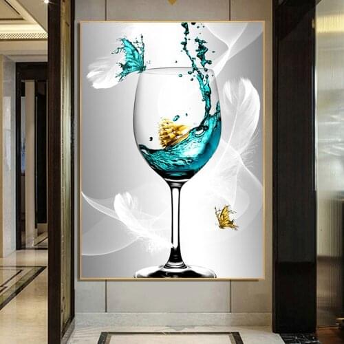 Abstract Blue Butterfly Ocean Sailboat White Feather Posters and Prints Nordic Living Room Decor Canvas Wall Paintings Cuadros