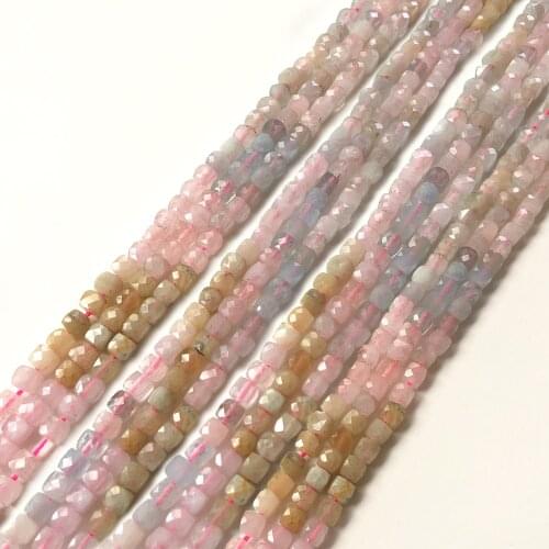 Natural sugar beryl morganite stone colorful 4mm faceted high quality square beads for DIY perlas jewellry kralen crystal