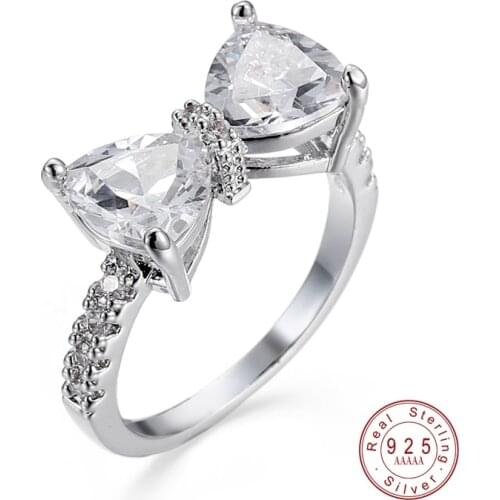 New Arrive Lovely Bowknot Design Female -Silver Color-Jewelry Ring with Micro Paved Bow Tie CZ Stones for Party and Dating