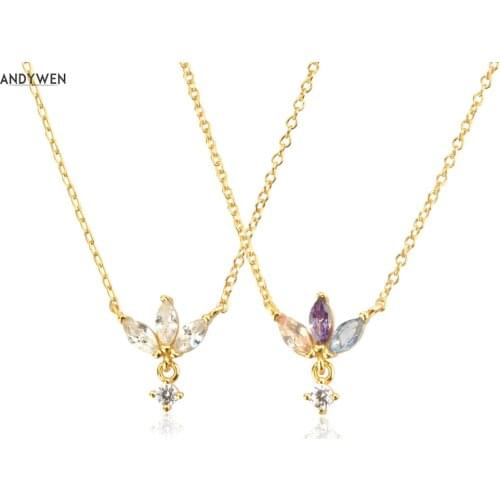 ANDYWEN 925 Sterling Silver Three Ovals Zircon Rainbow Pendant Charm Pendant Long Chain Women Fine Jewelry Gift Luxury Choker