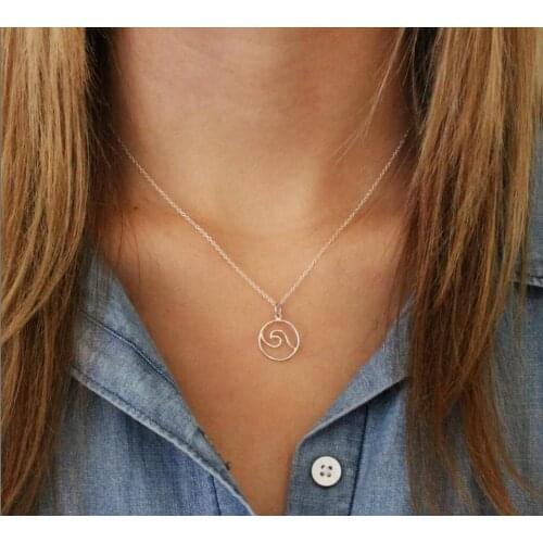 Simple Beach Holiday Stainless Steel Pendant Necklace Cute Fresh Sea Waves Necklace Jewelry For Men Women Sea Surf Decoration