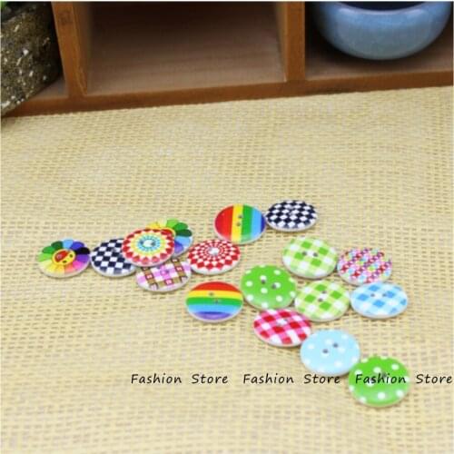 Mulitcolor Flower and Grid Print 2 Holes Wooden Buttons For Sewing,Scrapbooking,Crafts,DIY Clothing Accessories Free Shipping