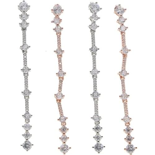 Luxury fashion bling 5A cubic zirconia micro pave clear cz geometric bar cz link chain drop charm dangle earring for women girls