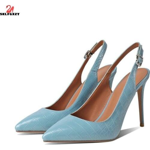SKLFGXZY Brand New European Style Crocodile Grain Women Sexy Leather High Heels Pointed Womens Shoes Party Fashion Pumps