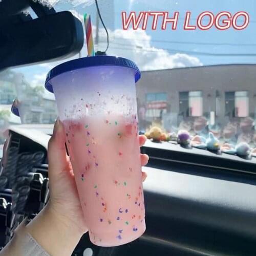 5/1PCS Tumbler With Straw Coffee Cup With Logo Flash Powder Water Bottle With Straws Lid Plastic Reusable Drinkware Shiny Verre