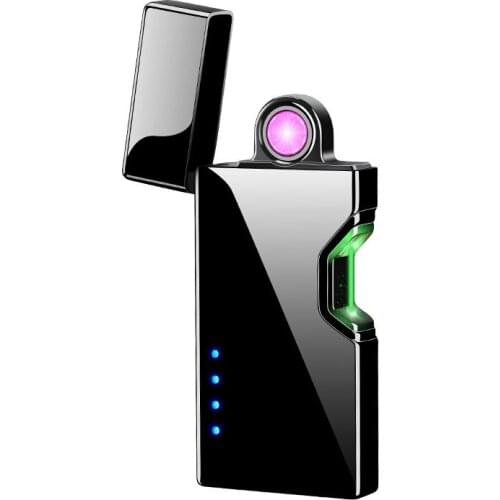 USB charging outdoor windproof high definition color power display of rotary induction double arc lighter