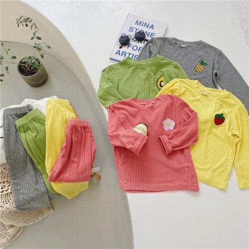 2021 Spring Autumn Girls Ribbed Pajamas Kids PJS Sleepwear Children Lounge Set Teenagers Toddler Clothing