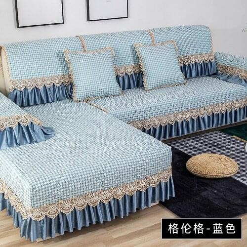 High-end Cotton Linen Blue Glenger Sofa Cover Bird Pattern Stitching Cushion Backrest Towel Pillow Case Sofa Combination Kit