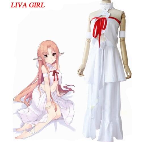 Yuuki Asuna Cosplay SAO Sword Art Online Popular Japanese Anime Costume Skirt With Arm Ring Leggings Prison Dress Costume