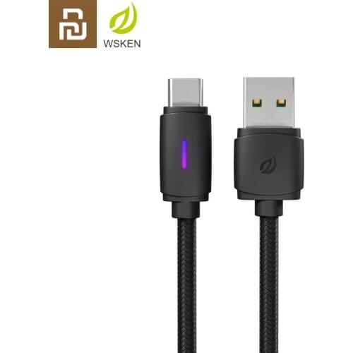 Youpin WSKEN Type-C Braided Data Cable 5A Fast Charge Compatible with Type-C Fast Charging Protocol Colorful Flashing