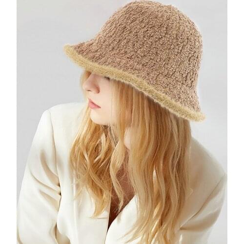 Fisherman Hat Women Knitting Female Cashmere Knitted Hat Autumn and Winter Fedoras Yellow Soild Flat Barry.Wang 2020