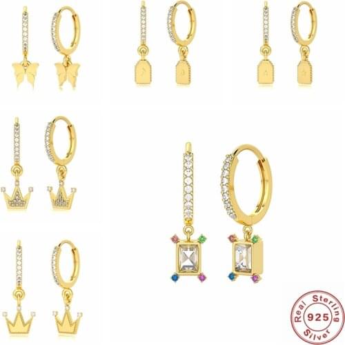 S925 Sterling Silver Zircon Crown Butterfly Star Drop Earring For Women Hanging Dangle Earrings Pendientes Brincos Jewerly Gift