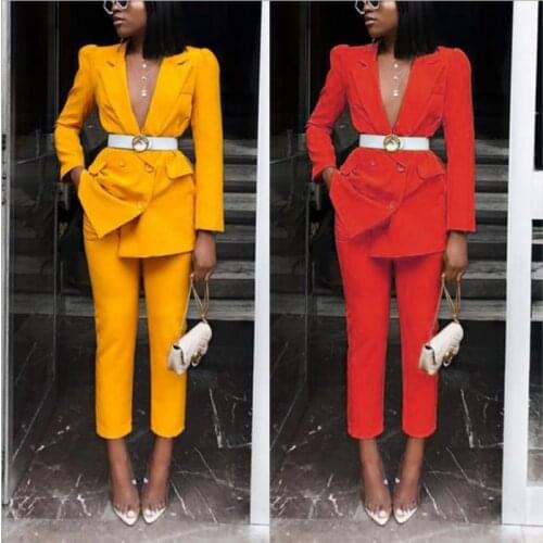 In Stock Women Elegant Blazers Set Long Sleeve Custom Made Office Lady Two Piece Suits Work Outfits Matching Set (Jacket+Pants)
