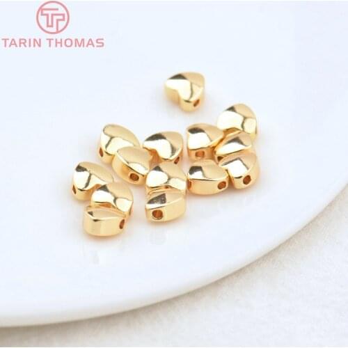 20PCS 6x5MM 24K Champagne Gold Color Plated Brass Heart Beads Bracelet Beads High Quality Diy Jewelry Accessories
