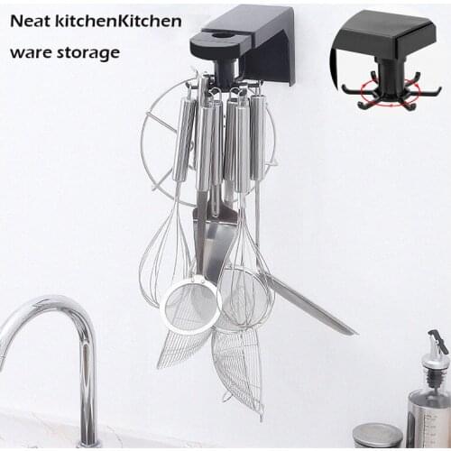 Neat KitchenKitchen Ware Storage Kitchen Rack Free Punch Wall Hanging Home Rotating Frame Telescopic Storage Frame