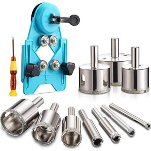 Diamond Drill Bits, Hollow Drill Hole Saw Set, 10-Piece Tile Opener with Hole Saw Guidance Fixture, Suitable for Ceramic, Glass