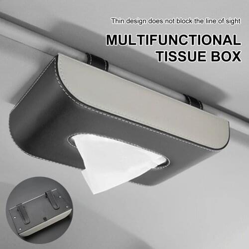 Car Leather Tissue Box Holder Car Sun Visor Tissue Box Napkin Holder Auto Interior Storage Decoration Clip On Paper Napkin Box