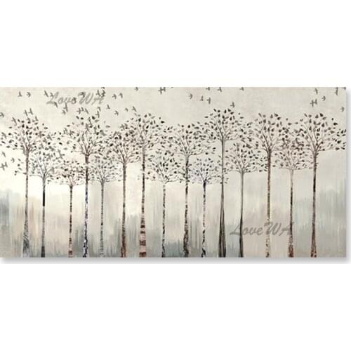 Free Shipping Living Room Decor Canvas Wall Art Handmade Heavily Textured White Forest Birch Trees Oil Painting Pieces Artwork