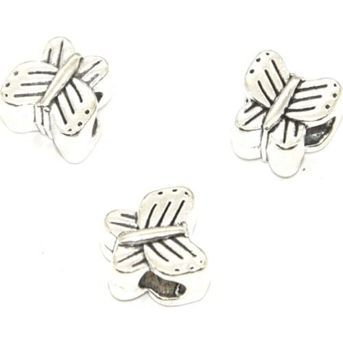 8pcs Wholesale Antique Silver 5mm Hole Butterfly Beads Charms Alloy Metal Pendants For DIY Bracelet Jewelry Accessories Making