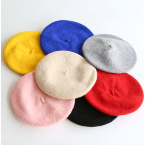 Kids High Quality Pure Wool Beret Girl Fashion British Style Solid Color Winter Hats for Boys Flat Cap Girl Felt Berets Baby Hat