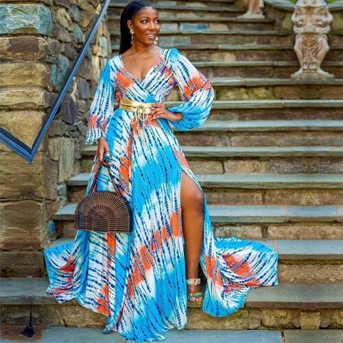 African Long Maxi Dress Womens African Clothes Print Dashiki Lady Clothing Ankara Elegant Split Dress African Dresses For Women