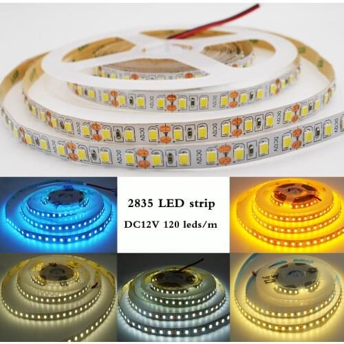 Flexible LED Strip light 5M 2835 SMD DC 12V 120 Leds/m NO-Waterproof white/warm white/Natural White/blue/Ice blue/golden yellow