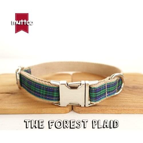 MUTTCO retailing unique style collar THE FOREST PLAID cotton dog collar leash set 5 sizes UDC014