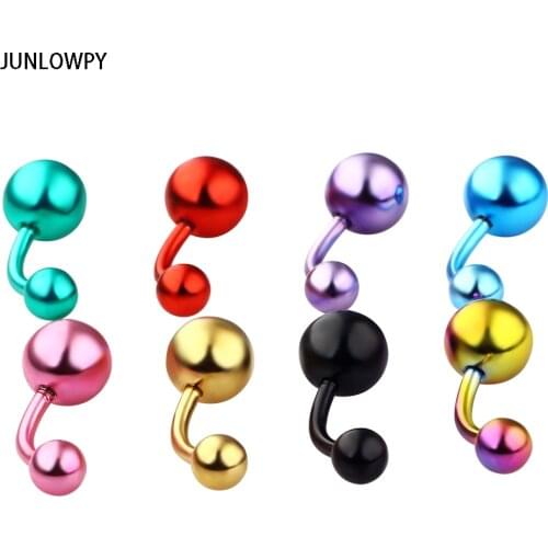 JUNLOWPY Anodized Stainless Steel Body Jewelry Navel Bell Button Rings 14g Fashion Belly Rings Ear Piercing Bar Barbell 100pcs