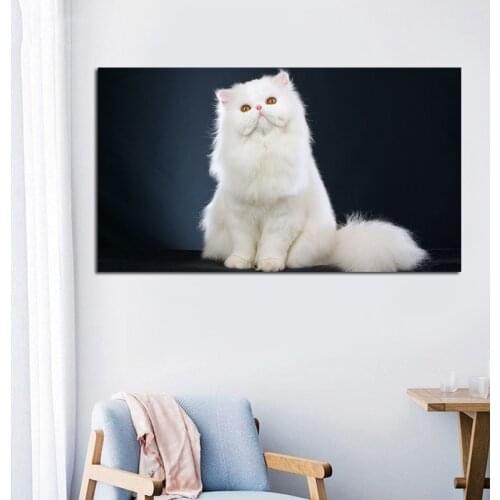 Canvas Prints Painting Nordic Style Lovely White Cat Posters Wall Art Animal Pictures For Living Room Home Decor Frameless