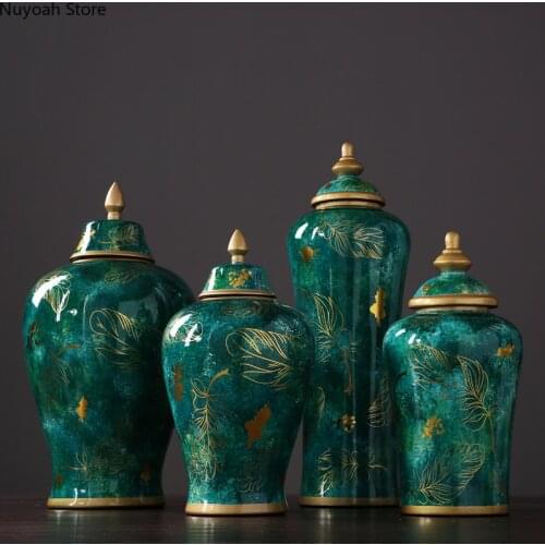 Classical American Green Abstract Storage Jar Vase Decoration Household Ceramic Jar Living Room Flower Arrangement Accessories